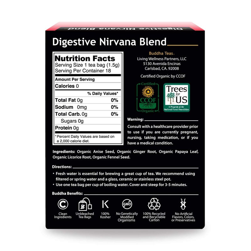 Buddha Teas - Organic Digestive Nirvana Blend - Herbal Tea - For Health & Wellbeing - With Antioxidants & Minerals - Clean Ingredients - Caffeine Free - OU Kosher & Non-GMO - 18 Tea Bags (Pack of 1) - Image 4